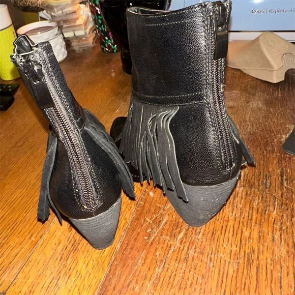 Very Volatile Khloe Fringe Ankle Boots Women's Size 9 Black Block Heel - Picture 5 of 10